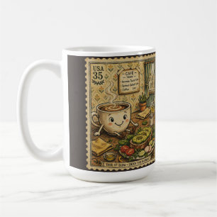 Cosy Café Avocado Toast - Vintage Stamp Art Coffee Mug