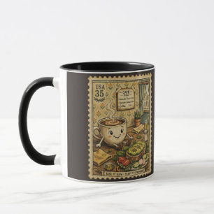 Cosy Café Avocado Toast - Vintage Stamp Art Mug