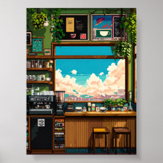 Cosy Cafe Window Pixel art Poster
