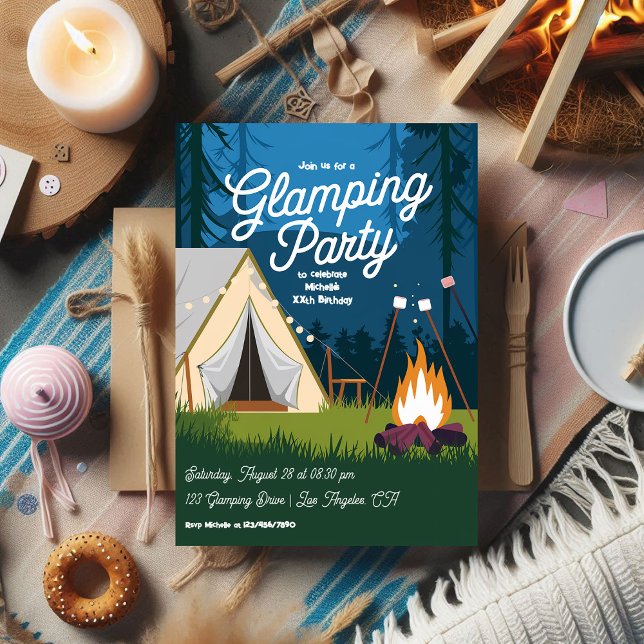 Cosy Campfire and Tent Glamping Party Invitation (Cozy Campfire and Tent Glamping Party Invitation)