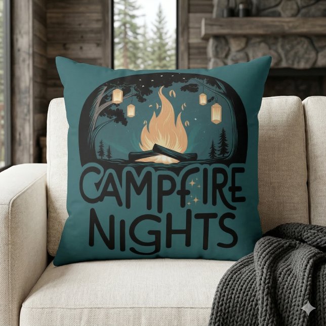 Cosy Campfire Nights Rustic Outdoor Adventure Cushion (Cozy Campfire Nights Rustic Outdoor Adventure Throw Pillow Mockup A)
