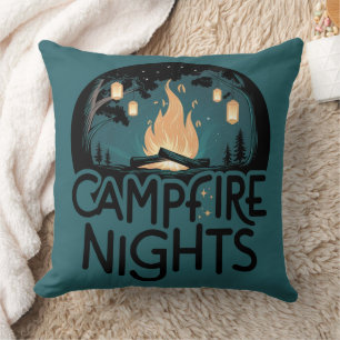 Cosy Campfire Nights Rustic Outdoor Adventure Cushion