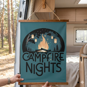 Cosy Campfire Nights Rustic Outdoor Adventure Hanging Tapestry