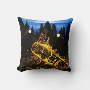 Cosy Campfire Sunset Forest Outdoor Adventure Cushion