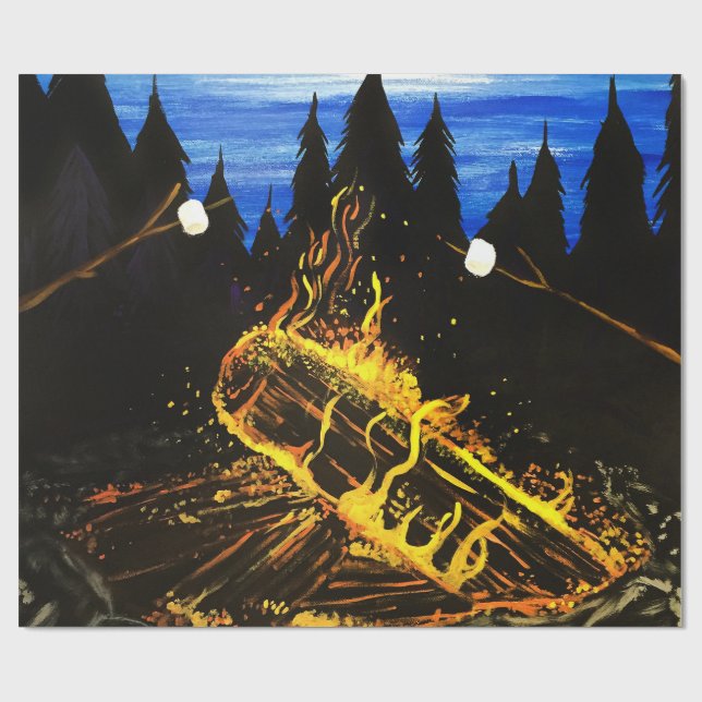 Cosy Campfire Sunset Forest Outdoor Adventure Fire Wrapping Paper (Flat)