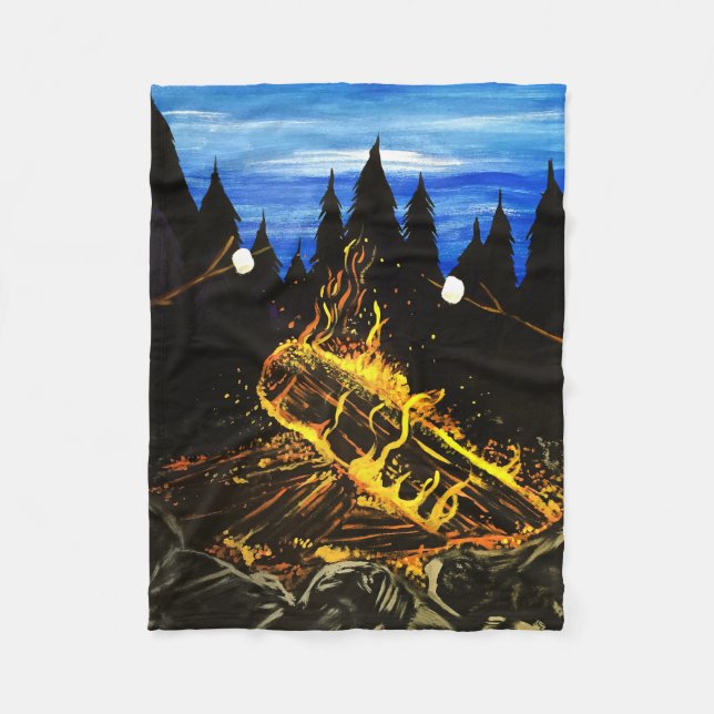 Cosy Campfire Sunset Forest Outdoor Adventure Fleece Blanket (Front)