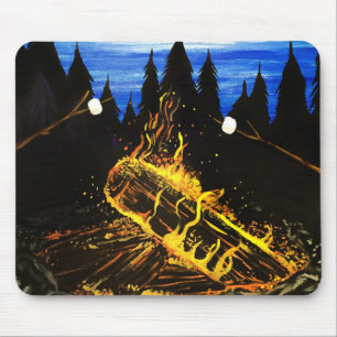 Cosy Campfire Sunset Forest Outdoor Adventure Mouse Pad