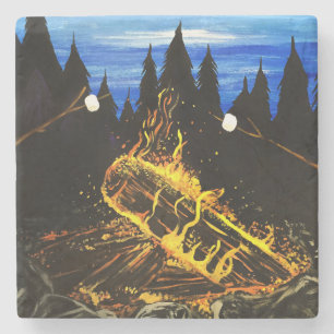 Cosy Campfire Sunset Forest Outdoor Adventure Stone Coaster