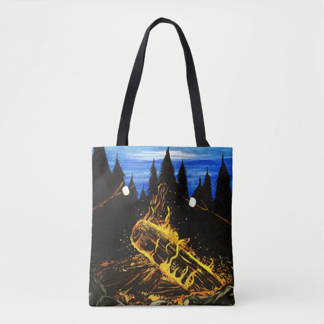 Cosy Campfire Sunset Forest Outdoor Adventure Tote Bag (Front)