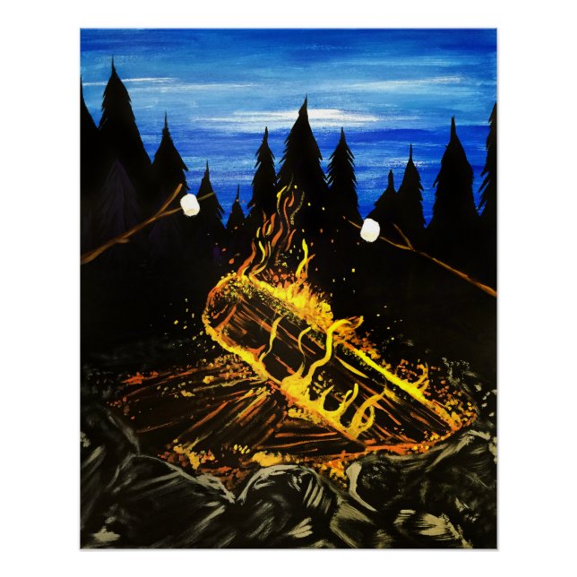 Cosy Campfire Sunset Forest Outdoor Adventure Wall Poster (Front)