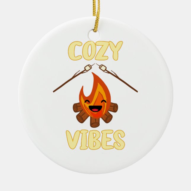 Cosy Campfire Vibes Roasting Marshmallows for Smor Ceramic Ornament (Front)