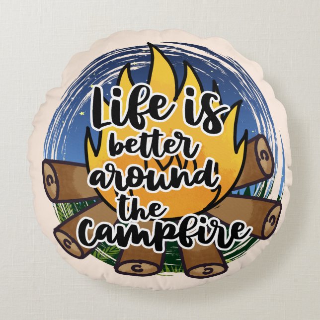 Cosy Campfire Vibes  Round Cushion (Front)