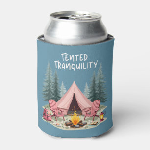 Cosy Camping Aesthetic Glamping Tent & Campfire Can Cooler