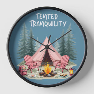 Cosy Camping Aesthetic Glamping Tent & Campfire Clock