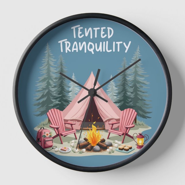 Cosy Camping Aesthetic Glamping Tent & Campfire Clock (Front)
