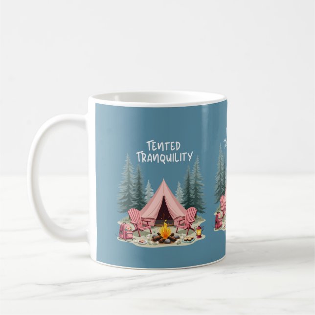Cosy Camping Aesthetic Glamping Tent & Campfire Coffee Mug (Left)