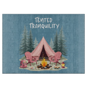 Cosy Camping Aesthetic Glamping Tent & Campfire Cutting Board