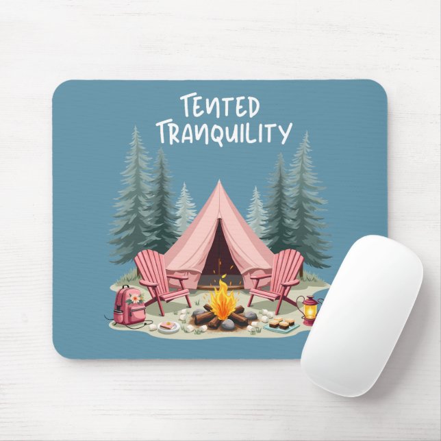 Cosy Camping Aesthetic Glamping Tent & Campfire Mouse Pad (With Mouse)