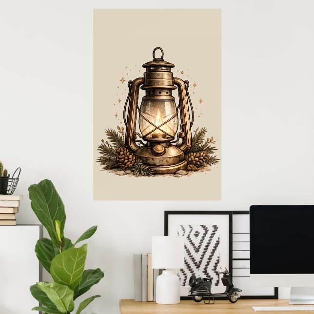 Cosy Camping Lantern Poster (Home Office)