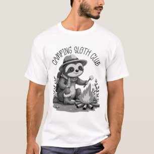 Cosy Camping Sloth Roasting Marshmallow Adventure T-Shirt