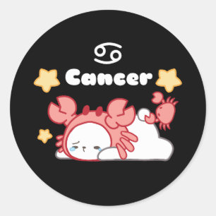 Cosy Cancer Constellation Whimsical Bunny & Crab Classic Round Sticker