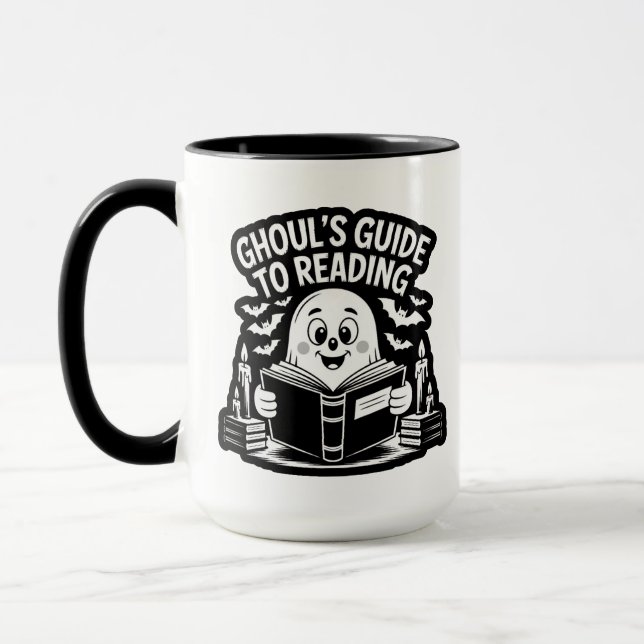 Cosy Candlelit Ghoul Reading Mug (Left)