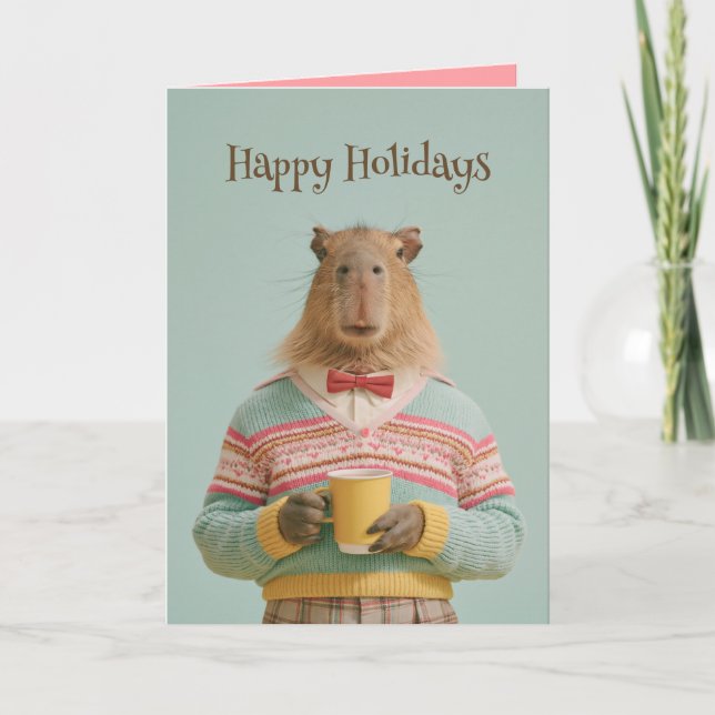 Cosy Capybara With a Warm Drink Card (Front)