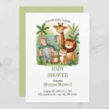 Cosy Cartoon Safari Animals Baby Shower Invitation