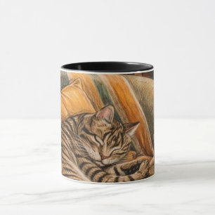 Cosy Cat and Coffee Vinyl Scene, Sleeping Tabby Mug