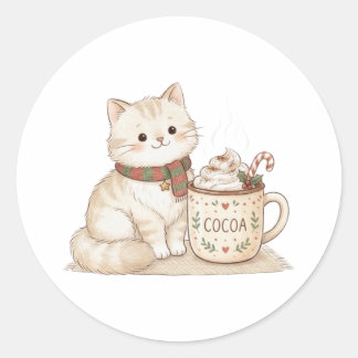Cosy Cat and Hot Cocoa Christmas Sticker