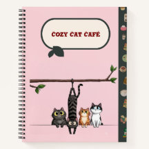 Cosy Cat Cafe Cute Cartoon Cats on Branch Pink