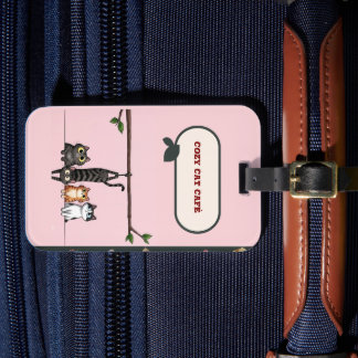 Cosy Cat Café Cute Cartoon Cats Pink Coffee Shop Luggage Tag