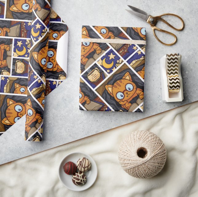Cosy Cat in A Blanket with Book Illustration Wrapping Paper (Crafts)