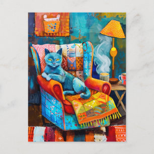 Cosy Cat in Armchair Postcard