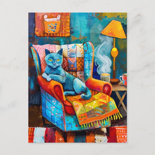 Cosy Cat in Armchair Postcard (Front)