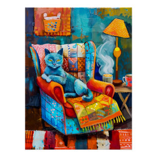 Cosy Cat in Armchair Poster