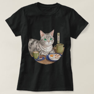 Cosy Cat Japanese Breakfast Table Art T-Shirt