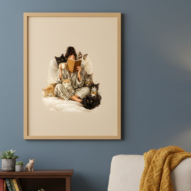 Cosy Cat Lady Reading & Coffee Poster (Creator Uploaded)