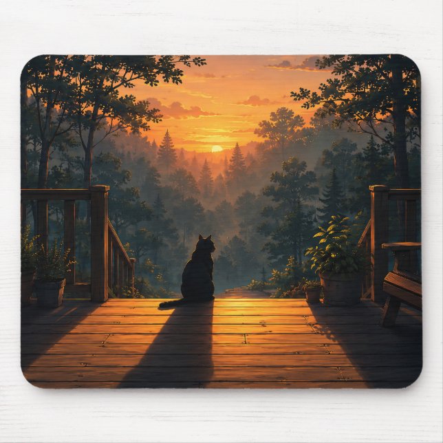Cosy Cat Lover Lofi Aesthetic Mouse Pad (Front)