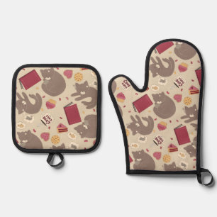 Cosy Cat Lovers Collage Oven Mitt & Pot Holder Set