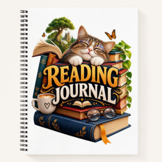 Cosy Cat Reading Journal Notebook | Funny Book Lov