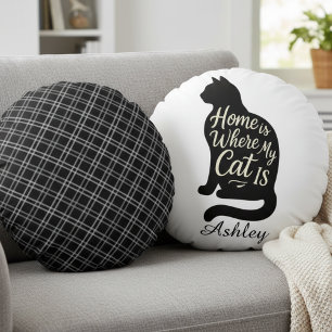 Cosy Cat Silhouette – Personalised Pet Lover Round Cushion