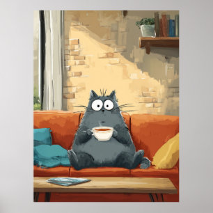 Cosy Cat with Coffee Poster