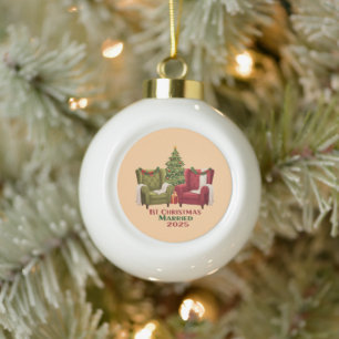 Cosy Chairs 1st Christmas Married 2025 Newlywed Ceramic Ball Christmas Ornament