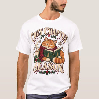 Cosy Chapter Season Christmas Reading Cat T-Shirt
