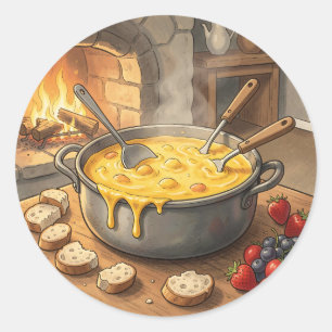 Cosy Cheese Fondue Fireplace Classic Round Sticker
