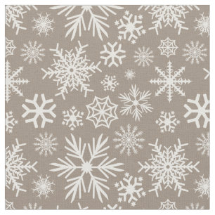 Cosy Chic Mocha Winter Snowflakes Pattern Fabric