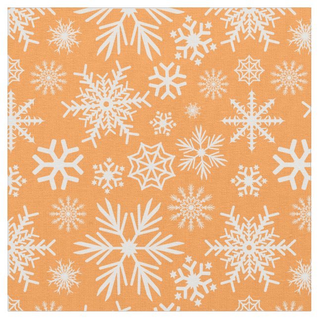 Cosy Chic Orange Winter Snowflakes Pattern Fabric (Close Up)