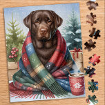 Cosy Chocolate Labrador Retriever Dog Christmas Jigsaw Puzzle<br><div class="desc">Looking for a fun and engaging activity to share with your family this holiday season? Look no further than our jigsaw puzzle collection featuring playful Labrador Retrievers! As a dog lover, you'll adore the variety of designs we offer, including cute and cuddly puppies, loveable yellow, chocolate, and black Labs, and...</div>