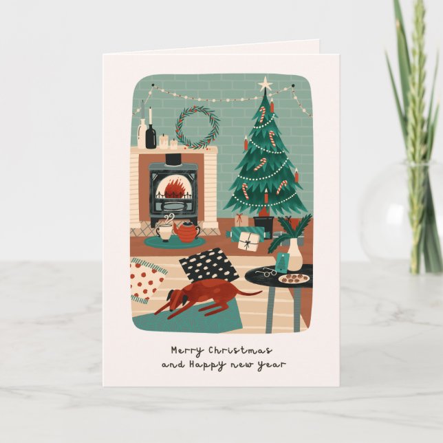 Cosy Christmas at Home with the Dog Card (Front)